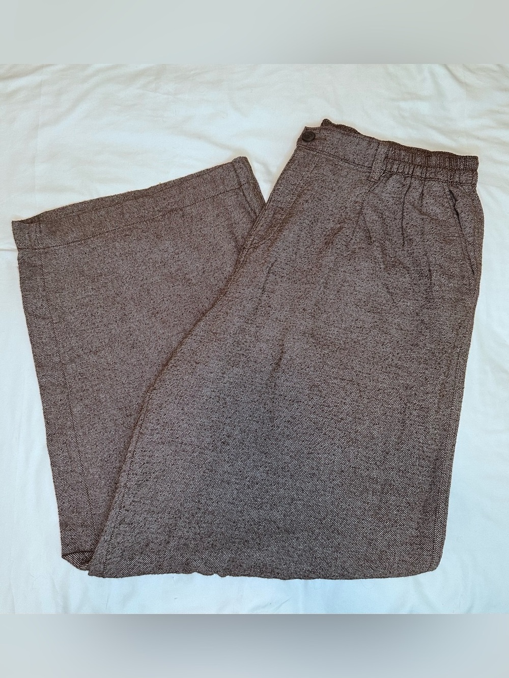 Aerie Brown Herringbone Wide Leg Pull-On Pants XL 100% Cotton